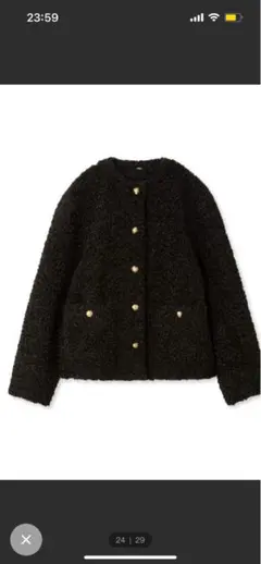 金釦ノーカラーコンパクトボアジャケット