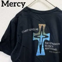 マーシー Tシャツ クルーネック 半袖 十字架 柄 L 黒 綿 礼拝 デイリーのサムネイル