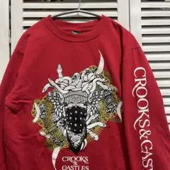 イラスト スウェット 古着 赤 クルックス アンド キャッスルズ メデューサ