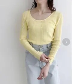 新品未使用 ROPE'リブ編み長袖Tシャツ イエロー