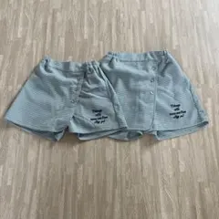 水色チェック柄ボタン付き巻きスカート風キュロット　姉妹コーデ　130 150