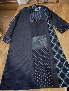 古布リメイクパッチワークワンピース　書生絣　雪ん子　チュニック　ハンドメイド