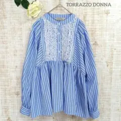 新品 25SS TORRAZZO DONNA ストライプ メッシュフリルブラウス