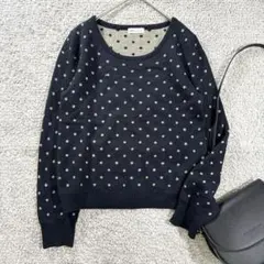 アースミュージックアンドエコロジー　ウール混　ニット　セーター　ドット　刺繍　紺