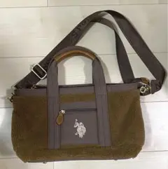 週末価格！US POLO ASSN2way刺繍入りボアバッグ　ブラウン
