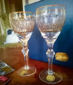 ボヘミアBOHEMIAワイングラス２客セットアンティークペアグラス