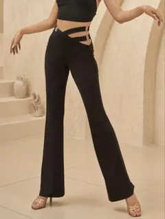 アシンメトリーベルト×ブーツカット 社交ダンス用スタイルアップパンツLのサムネイル
