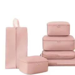衣類圧縮 トラベルポーチ 6個セット メッシュ生地 ピンク 圧縮袋 衣類収納