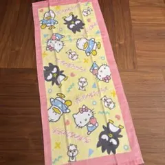 サンリオ　フェイスタオル　総柄　ピンク　黄色　手拭き　ハローキティ　ばつ丸