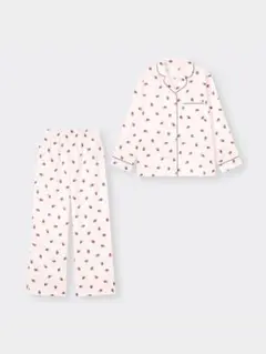 GU　ジーユー　Lサイズ　サテンパジャマ(長袖&ロングパンツ)(ストロベリー)