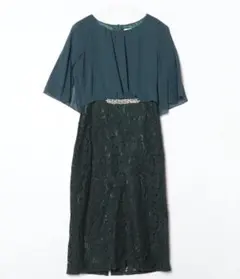 Lace Ladies ビジューレースワンピース ブルーグリーン M 結婚式
