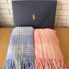 ラルフローレン　ブランケット　膝掛け　チェック柄ストール 青とピンク