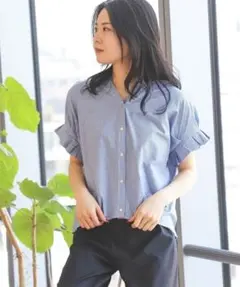 新品　シャツ ブラウス スキッパーネック カットソー　トップス　ストライプのサムネイル