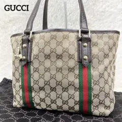 【美品】グッチ シェリーライン GGキャンバス トートバッグ チャーム付き
