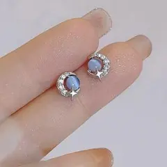 647)青色ストーン 星型装飾 シルバーピアス