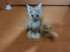 【訳あり】リアルなキツネの置物 2点セット（親狐・子狐）ミニチュア