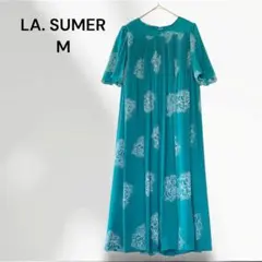 ラシュメール　ロングワンピース　花柄　プリーツ　フレア　半袖　M　ヴィンテージ
