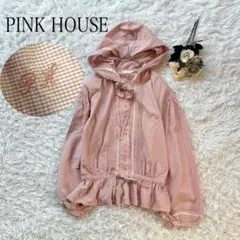 PINK HOUSE ギンガムチェックシャツ　ブラウス　フード　ピンク　ロゴ付きのサムネイル