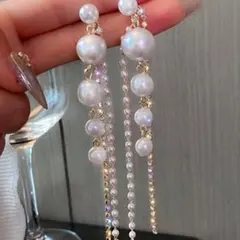 2way シンプル おしゃれ 5連パール ロングピアス キラキラ rp00i