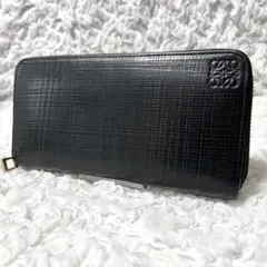 ロエベ　ラウンドファスナー　アナグラム　レザー　長財布 エンボス加工　レザー　黒