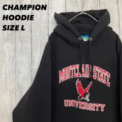 CHAMPION チャンピオン　カレッジプリントスウェットパーカー Lサイズ　黒