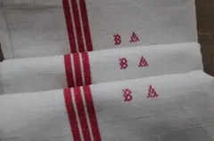 フランスリネン・ “BA”赤ライントルション/アンティークキッチンクロスのサムネイル