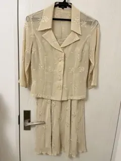 ROPE 美品　ベージュ 刺繍 シフォン スカートセットアップ