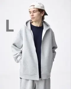 新品タグ付き GU パフスウェットフルジップパーカ グレー Lサイズ