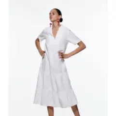 新品未使用　ZARA リネンブレンドミディワンピース