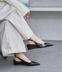 【本日まで】LE TALON 4cmポインテッドスリングバックウエッジ　パンプス