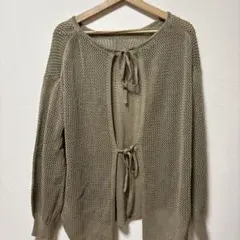 【GU】カーキ メッシュ編み カーディガン 長袖