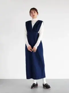 新品 vin ヴァン デザインショルダーデニムジャンパースカート （ネイビー）