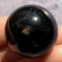 【虹入り！艶々！早い者勝ち】最強魔除け　天然石　モリオン　丸玉　スフィア39