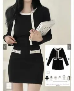 配色カーディガン×ミニワンピースニットセットアップ[ac2315]