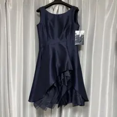 【新古品】ネイビー アシンメトリックヘム 編み上げ パーティードレス 9号
