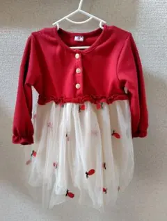 【美品】いちご刺繍 チュールワンピース 80 女の子 フォーマル 長袖