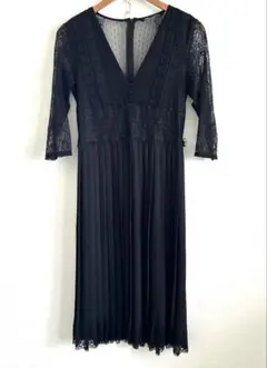 【美品】ZARA ザラ レース×プリーツ ドッキングワンピース 黒 結婚式