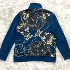 メンズ ドラゴン ジップ トレーナー 派手 竜 刺繍 立体