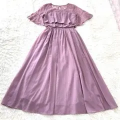 Reticaレース切替シフォンロングドレス ピンクベージュS 結婚式パーティーのサムネイル