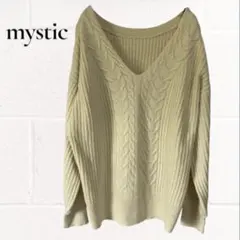 mystic ニット セーター Vネック ケーブル編み アイボリー F 秋冬