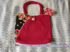 赤い花柄和装用バッグ