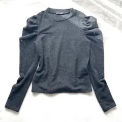 ゼロ 様ZARA ザラ グレー パフスリーブ セーター M ビジュー