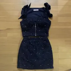 JEWELS キャバドレス　Mサイズ　リボンショルダービジューセットアップ