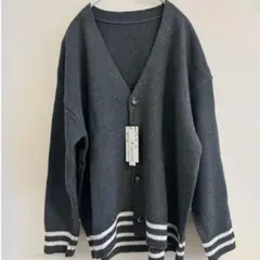 ★カーディガン　ニットセーター ユニセックス　Vネック　ダークグレー　M