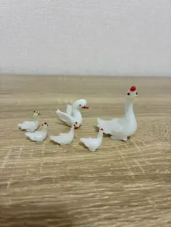 ミニチュアガラス細工　ガラス製アヒルとガチョウフィギュアセット