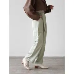 新品 カーゴパンツ ワイドパンツ グリーン ライトグレー サテンYAMADAYA