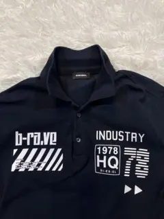 DIESEL ポロシャツ 全面＆袖プリント 長袖ポロ スポーツMIX 黒 M相当