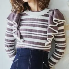【And Couture】配色ボーダーリブフリルプルオーバーのサムネイル