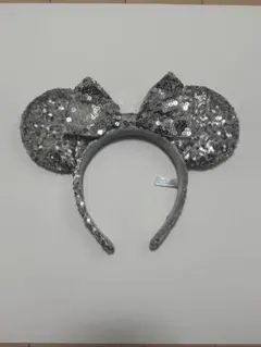 ディズニーリゾート ミニーマウス耳カチューシャ シルバー　スパンコール