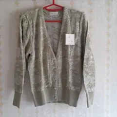 レディース　RUDY 花柄ニットカーディガン 長袖 オリーブグリーン　M相当
